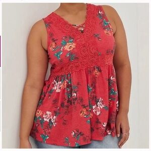 Torrid Sleeveless Babydoll Textured Jersey V-Neck Lace Up Top Size 00X
